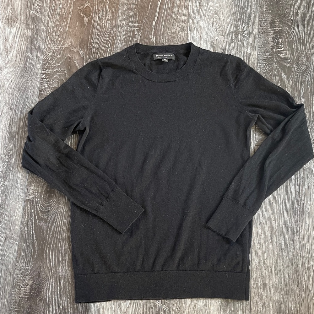 Banana Republic Women Black Merino Wool Crewneck Sweater